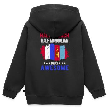 Moitié Français moitié mongol - Sweat Premium à capuche zippé enfant bio - noir - Dos - AI Model Kid Male (0cm)
