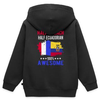 Moitié Français moitié équatorien - Sweat Premium à capuche zippé enfant bio - noir - Dos - AI Model Kid Male (0cm)