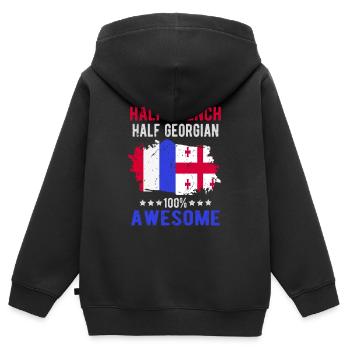 Moitié Français moitié géorgien - Sweat Premium à capuche zippé enfant bio - noir - Dos - AI Model Kid Male (0cm)