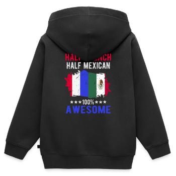 Moitié Français moitié mexicain - Sweat Premium à capuche zippé enfant bio - noir - Dos - AI Model Kid Male (0cm)
