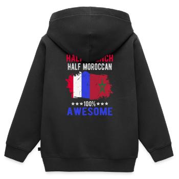 Moitié Français moitié marocain - Sweat Premium à capuche zippé enfant bio - noir - Dos - AI Model Kid Male (0cm)