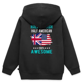 Moitié britannique moitié américain - Sweat Premium à capuche zippé enfant bio - noir - Dos - AI Model Kid Male (0cm)