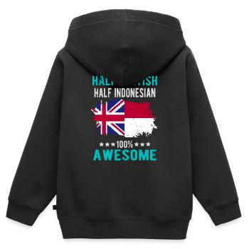 Moitié britannique moitié indonésienne - Sweat Premium à capuche zippé enfant bio - noir - Dos - AI Model Kid Male (0cm)
