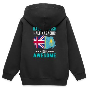 Moitié britannique moitié kazakh - Sweat Premium à capuche zippé enfant bio - noir - Dos - AI Model Kid Male (0cm)