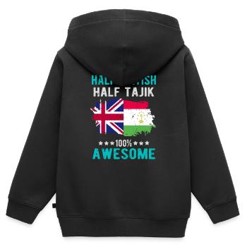 Moitié britannique moitié tadjik - Sweat Premium à capuche zippé enfant bio - noir - Dos - AI Model Kid Male (0cm)