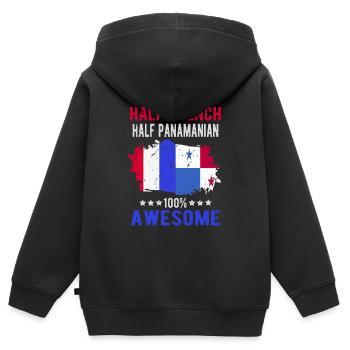 Moitié Français moitié Panamese - Sweat Premium à capuche zippé enfant bio - noir - Dos - AI Model Kid Male (0cm)