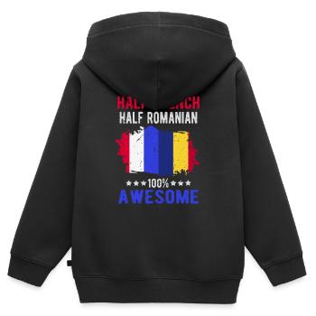 Moitié Français moitié roumain - Sweat Premium à capuche zippé enfant bio - noir - Dos - AI Model Kid Male (0cm)