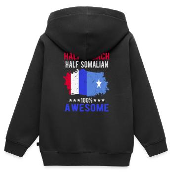 Moitié Français moitié somalien - Sweat Premium à capuche zippé enfant bio - noir - Dos - AI Model Kid Male (0cm)