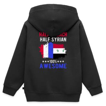 Moitié Français moitié syrien - Sweat Premium à capuche zippé enfant bio - noir - Dos - AI Model Kid Male (0cm)