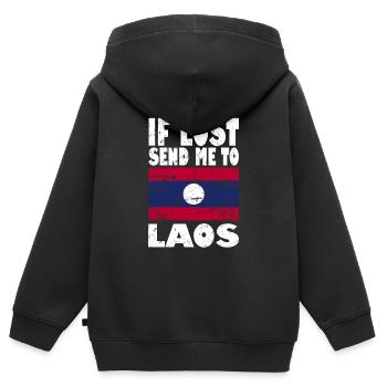 Drapeau du Laos - Sweat Premium à capuche zippé enfant bio - noir - Dos - AI Model Kid Male (0cm)