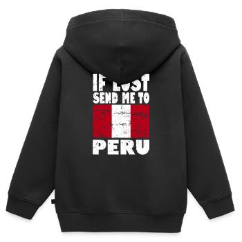 Drapeau du Pérou - Sweat Premium à capuche zippé enfant bio - noir - Dos - AI Model Kid Male (0cm)