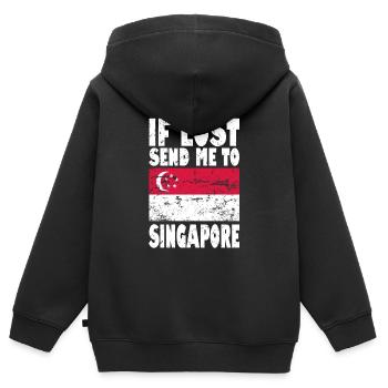Drapeau de Singapour - Sweat Premium à capuche zippé enfant bio - noir - Dos - AI Model Kid Male (0cm)