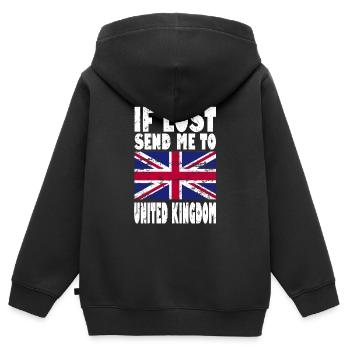 UK Flag Slogan - Kids Premium Organic Zip-up Hoodie - black - Back - AI Model Kid Male (0cm)