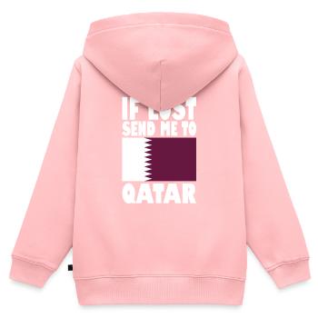 Slogan du drapeau du Qatar - Sweat Premium à capuche zippé enfant bio - rose - Dos - AI Model Kid Female (0cm)