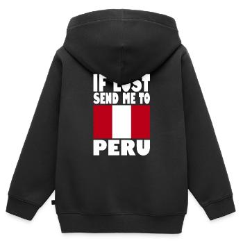 Drapeau du Pérou - Sweat Premium à capuche zippé enfant bio - noir - Dos - AI Model Kid Male (0cm)