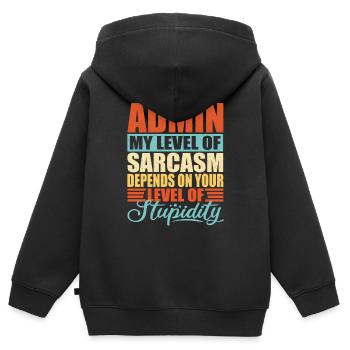 Sarcasme d’administrateur Drôle d’administrateur - Sweat Premium à capuche zippé enfant bio - noir - Dos - AI Model Kid Male (0cm)