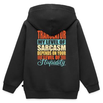 Sarcasme du traducteur - Sweat Premium à capuche zippé enfant bio - noir - Dos - AI Model Kid Male (0cm)