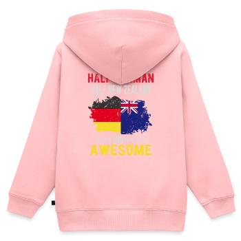 Moitié Allemands moitié Néo-Zélandais - Sweat Premium à capuche zippé enfant bio - rose - Dos - AI Model Kid Female (0cm)