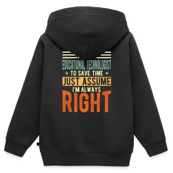 Technologue en éducation - Sweat Premium à capuche zippé enfant bio - noir - Dos - AI Model Kid Male (0cm)