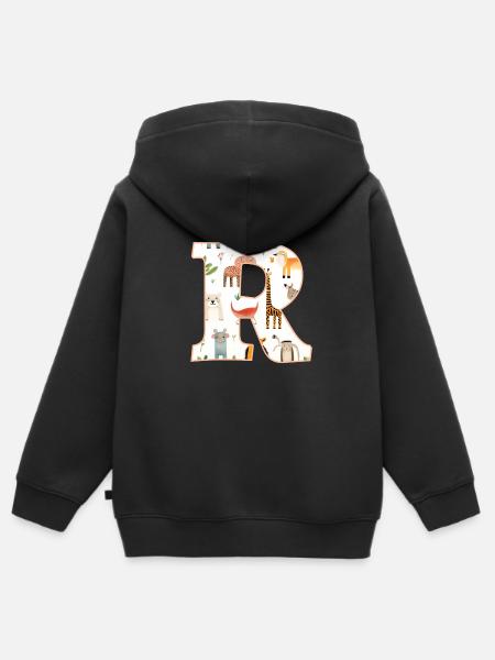 Buchstabe R, Monogramm, Tiermuster - Kinder Premium Organic Zip Hoodie - Schwarz