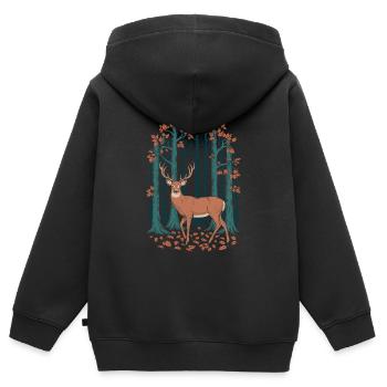 Cerfs majestueux en automne Forêt Cottagecore - Sweat Premium à capuche zippé enfant bio - noir - Dos - AI Model Kid Male (0cm)