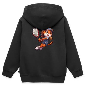 Tiger Tennisspielerin Rückhand Raubkatze Mädchen - Kinder Premium Organic Zip Hoodie - Schwarz - Hinten - AI Model Kid Male (0cm)