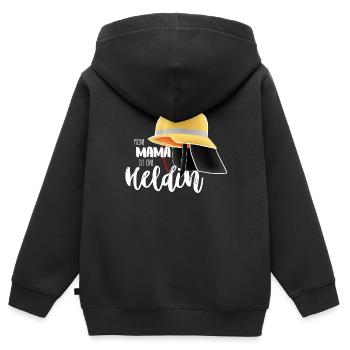 Meine Mama ist eine Heldin - Feuerwehr Helm - Kinder Premium Organic Zip Hoodie - Schwarz - Hinten - AI Model Kid Male (0cm)