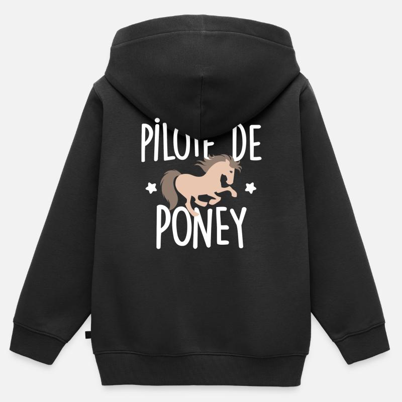 Pilote de Poney - Sweat Premium à capuche zippé enfant bio - noir
