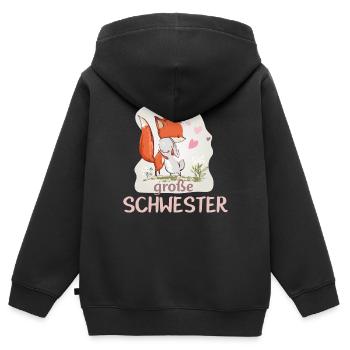große Schwester Einhorn Fuchs Hase Umarmung - Kinder Premium Organic Zip Hoodie - Schwarz - Hinten - AI Model Kid Male (0cm)