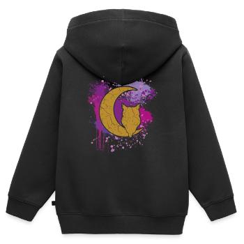 Owl on crescent moon | Melancholy | mysticism - Kids Premium Organic Zip-up Hoodie - black - Back - AI Model Kid Male (0cm)