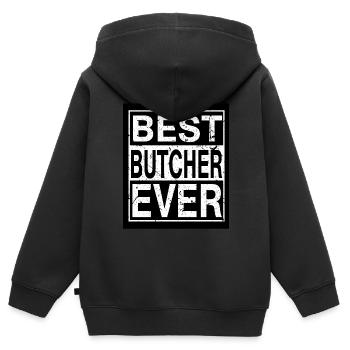 Metzger Bester Metzger - Kinder Premium Organic Zip Hoodie - Schwarz - Hinten - AI Model Kid Male (0cm)