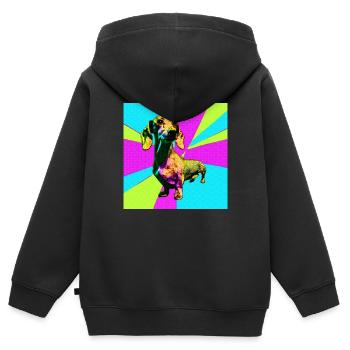 Teckel Pop Art - Sweat Premium à capuche zippé enfant bio - noir - Dos - AI Model Kid Male (0cm)