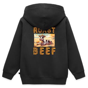 Roast Beef Kuh Urlaub Strand Sonnenbad Roastbeef - Kinder Premium Organic Zip Hoodie - Schwarz - Hinten - AI Model Kid Male (0cm)