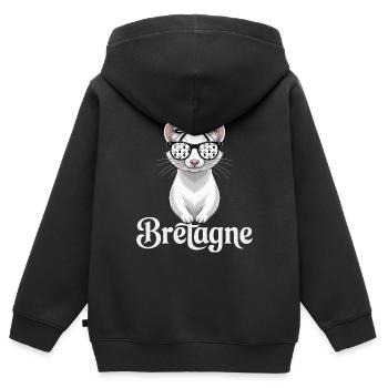 Bretagne Femme Noeud Hermine Bretonne - Sweat Premium à capuche zippé enfant bio - noir - Dos - AI Model Kid Male (0cm)