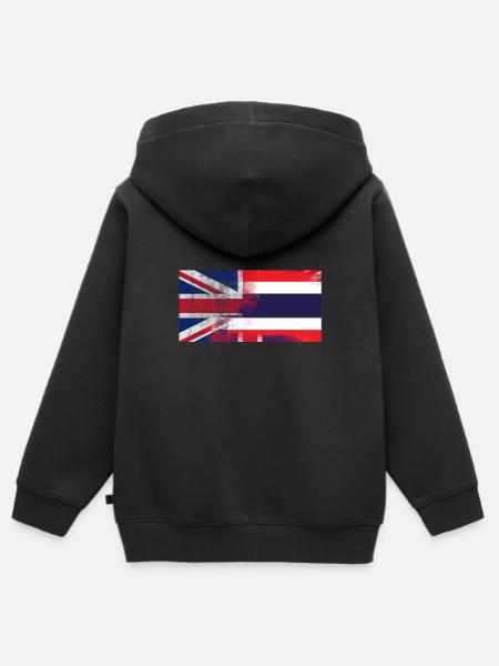 British Thai Half Thailand Half UK Flag - Kids Premium Organic Zip-up Hoodie - black