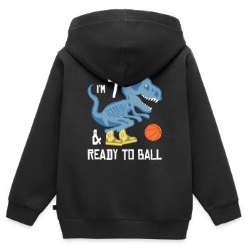 Birthday 7 years old dinosaur with basketball - Kids Premium Organic Zip-up Hoodie - black - Back - AI Model Kid Male (0cm)