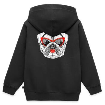Mops-Dame - Kinder Premium Organic Zip Hoodie - Schwarz - Hinten - AI Model Kid Male (0cm)