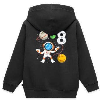 Anniversaire du petit astronaute 8 ans - Sweat Premium à capuche zippé enfant bio - noir - Dos - AI Model Kid Male (0cm)