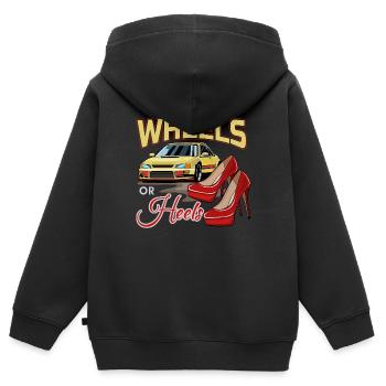 Gender Reveal Party Enceinte Wheels Or talons - Sweat Premium à capuche zippé enfant bio - noir - Dos - AI Model Kid Male (0cm)