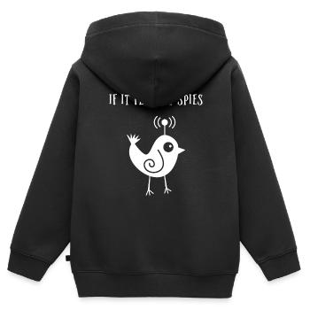 Quand il vole, il espionne - Sweat Premium à capuche zippé enfant bio - noir - Dos - AI Model Kid Male (0cm)