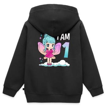 1er anniversaire fée fille 1 an kawaii - Sweat Premium à capuche zippé enfant bio - noir - Dos - AI Model Kid Male (0cm)