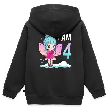 4ème anniversaire fée fille 4 ans kawaii - Sweat Premium à capuche zippé enfant bio - noir - Dos - AI Model Kid Male (0cm)