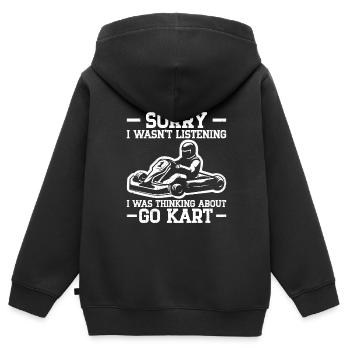 Faire du karting - Sweat Premium à capuche zippé enfant bio - noir - Dos - AI Model Kid Male (0cm)