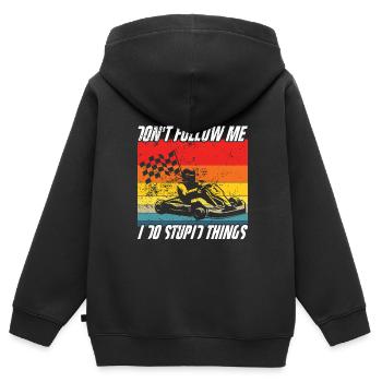 Faire du karting - Sweat Premium à capuche zippé enfant bio - noir - Dos - AI Model Kid Male (0cm)