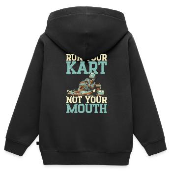 Faire du karting - Sweat Premium à capuche zippé enfant bio - noir - Dos - AI Model Kid Male (0cm)