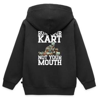 Faire du karting - Sweat Premium à capuche zippé enfant bio - noir - Dos - AI Model Kid Male (0cm)