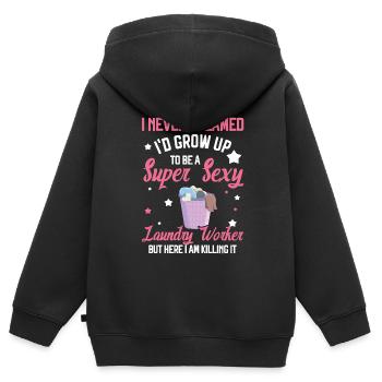 Wascharbeiter - Kinder Premium Organic Zip Hoodie - Schwarz - Hinten - AI Model Kid Male (0cm)