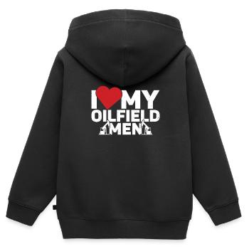 Champ pétrolifère - Sweat Premium à capuche zippé enfant bio - noir - Dos - AI Model Kid Male (0cm)