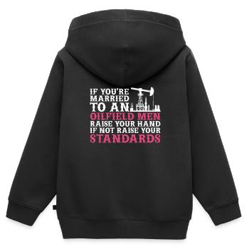 Champ pétrolifère - Sweat Premium à capuche zippé enfant bio - noir - Dos - AI Model Kid Male (0cm)