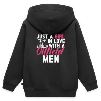 Champ pétrolifère - Sweat Premium à capuche zippé enfant bio - noir - Dos - AI Model Kid Male (0cm)